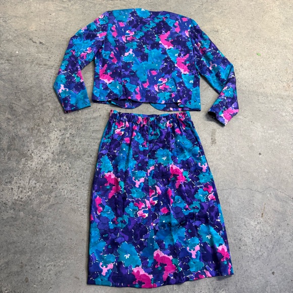 Vintage Spenser Jeremy Blue Silk Floral Two-Piece Blazer Skirt Set Size 12 - Picture 12 of 12